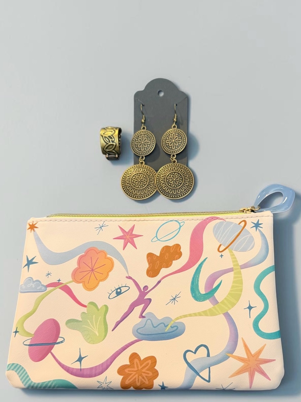 BRASS BOHO EARRINGS & STRETCH RING SET WITH IPSY POUCH